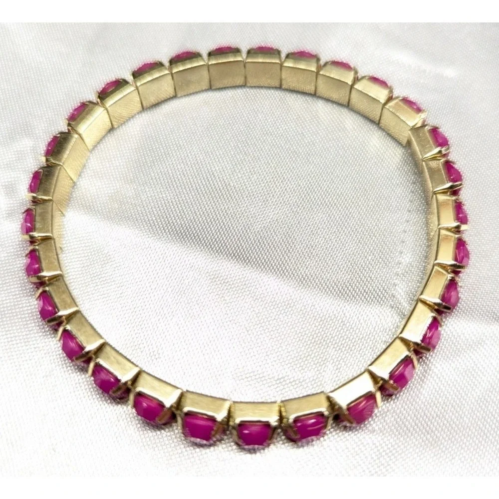 New Gold-tone Stretchable Bracelet With Pink Stones Barbie Core Stacking Layers